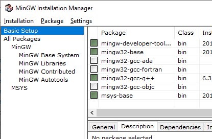 MinGW Installation Manager Clip